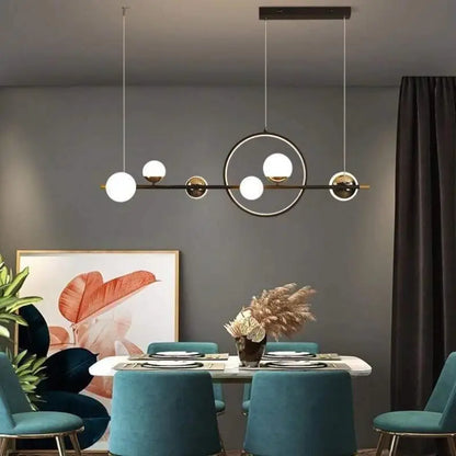 Linear Dining Room Chandelier Black Aluminum 6-Globe Adjustable LED Fixture 44 Inch for Modern Kitchen Island Living Space