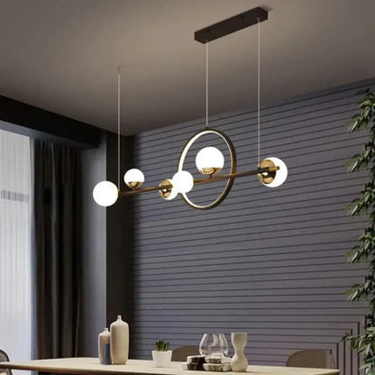 Linear Dining Room Chandelier Black Aluminum 6-Globe Adjustable LED Fixture 44 Inch for Modern Kitchen Island Living Space