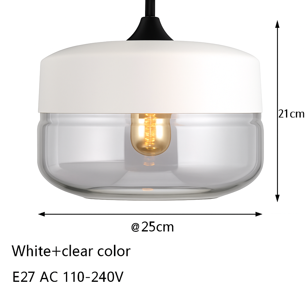 Industrial Glass & Metal Pendant Light for Kitchen Island, Dining Room & Bar | Modern Loft Hanging Fixture with Cord, E27 Socket, Amber or