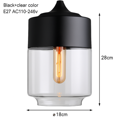 Industrial Glass & Metal Pendant Light for Kitchen Island, Dining Room & Bar | Modern Loft Hanging Fixture with Cord, E27 Socket, Amber or