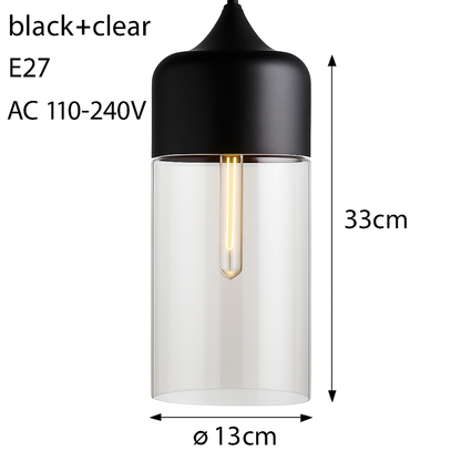 Industrial Glass & Metal Pendant Light for Kitchen Island, Dining Room & Bar | Modern Loft Hanging Fixture with Cord, E27 Socket, Amber or