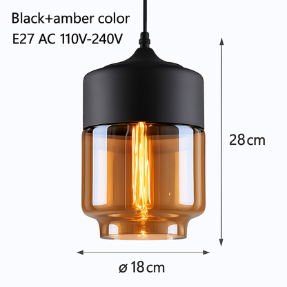 Industrial Glass & Metal Pendant Light for Kitchen Island, Dining Room & Bar | Modern Loft Hanging Fixture with Cord, E27 Socket, Amber or