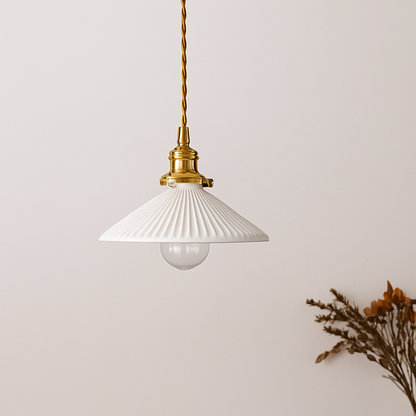 White Ceramic Pendant Light with E27 Socket for Kitchen Island, Dining Room & Bedroom | Modern Hanging Fixture for Home, Office, Hotel