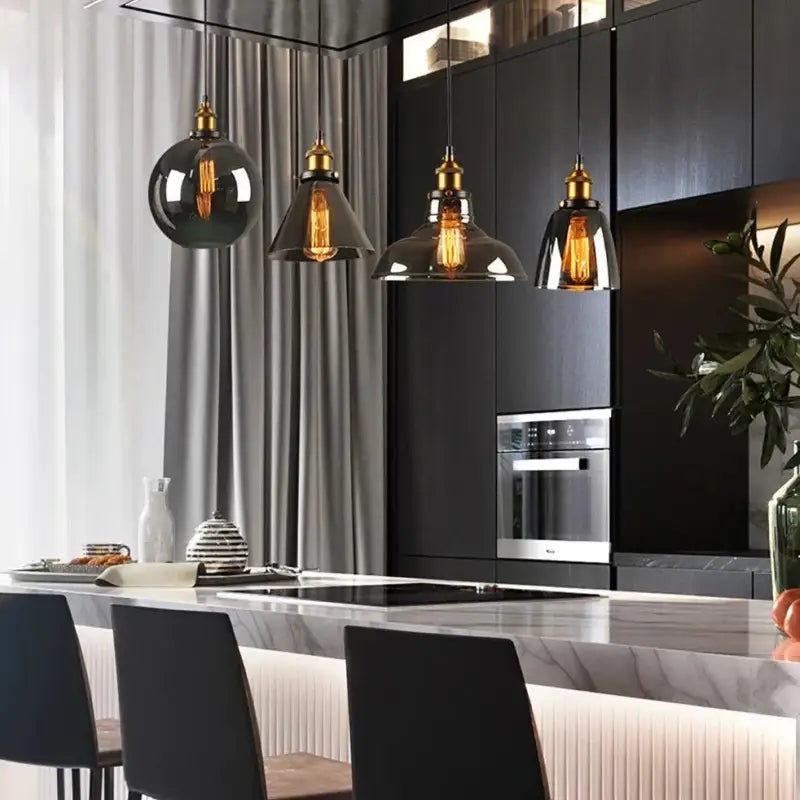 Tinted Glass Hanging Fixture 10-Inch Industrial Ceiling Light for Dining Room Kitchen Island Living Room Modern Pendant Lamp E27 Socket