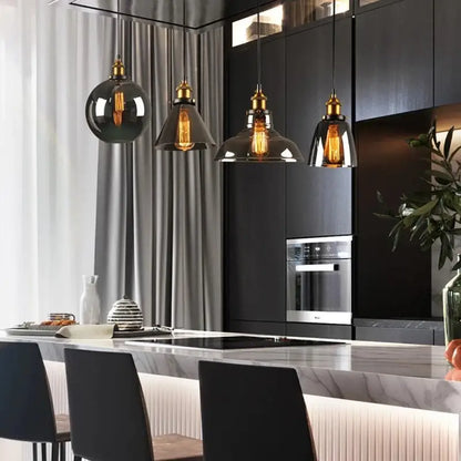 Tinted Glass Hanging Fixture 10-Inch Industrial Ceiling Light for Dining Room Kitchen Island Living Room Modern Pendant Lamp E27 Socket