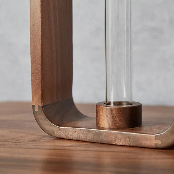 Glass Tube Plant Rooting Station Wood Stand for Cuttings & Propagation | Desktop Hydroponic Vase Holder for Home Office Kitchen | Tabletop I
