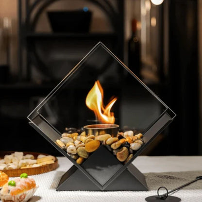 Ethanol Tabletop Fireplace Glass Enclosure Indoor Outdoor Portable Fire Bowl Centerpiece for Dining Table Patio Balcony