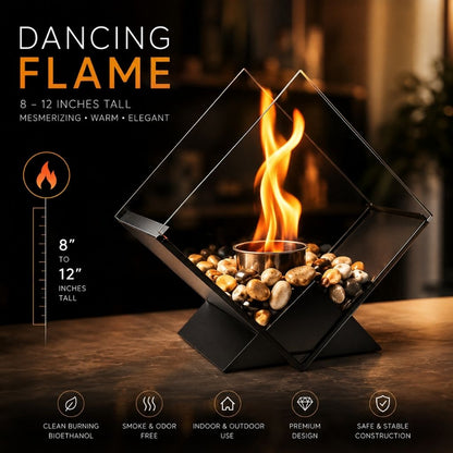 Ethanol Tabletop Fireplace Glass Enclosure Indoor Outdoor Portable Fire Bowl Centerpiece for Dining Table Patio Balcony