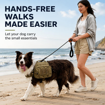 Ortekor Tactical Dog Backpack Harness for Hiking, Camping & Daily Walks - Hands-Free Storage for Water, Treats & Poop Bags