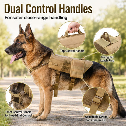 Ortekor Tactical Dog Backpack Harness for Hiking & Daily Walks - Detachable Pouches for Gear & Better Control