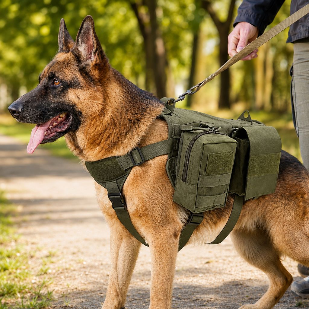 Ortekor Tactical Dog Backpack Harness for Hiking & Daily Walks - Detachable Pouches for Gear & Better Control