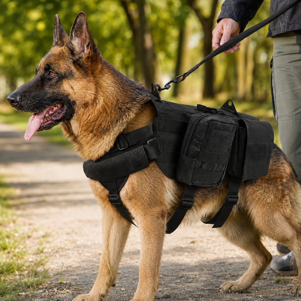 Ortekor Tactical Dog Backpack Harness for Hiking & Daily Walks - Detachable Pouches for Gear & Better Control