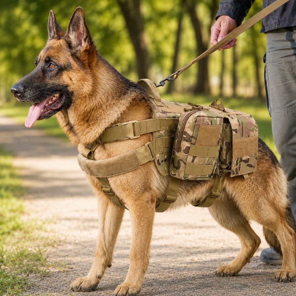 Ortekor Tactical Dog Backpack Harness for Hiking & Daily Walks - Detachable Pouches for Gear & Better Control