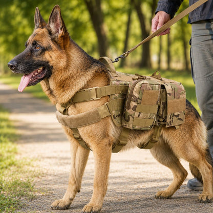 Ortekor Tactical Dog Backpack Harness for Hiking & Daily Walks - Detachable Pouches for Gear & Better Control