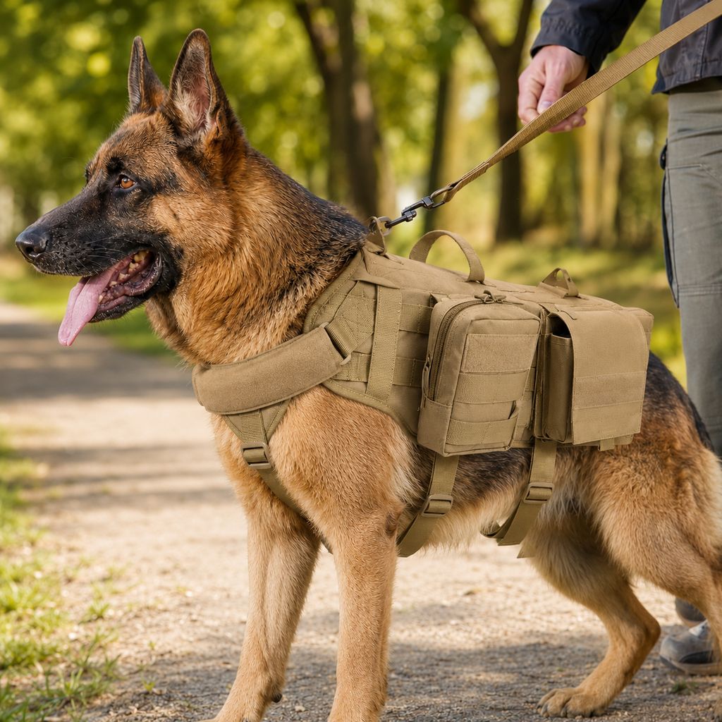 Ortekor Tactical Dog Backpack Harness for Hiking & Daily Walks - Detachable Pouches for Gear & Better Control