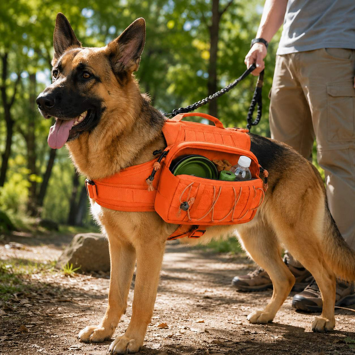 Ortekor Tactical Dog Backpack Harness for Hiking, Camping & Daily Walks - Hands-Free Storage for Water, Treats & Poop Bags