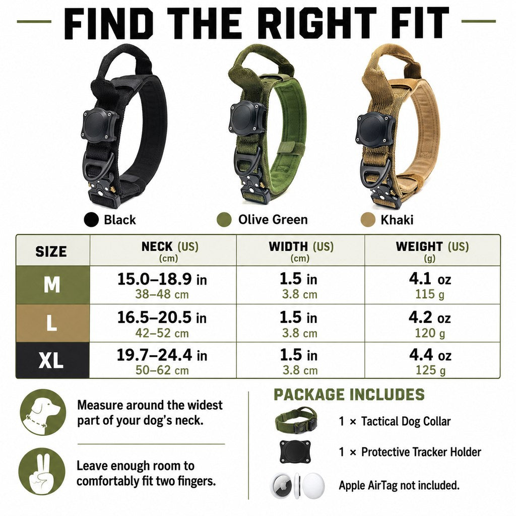 Ortekor AirTag-Compatible Tactical Dog Collar with Control Handle - Close Control for Walks, Trails & Busy Areas