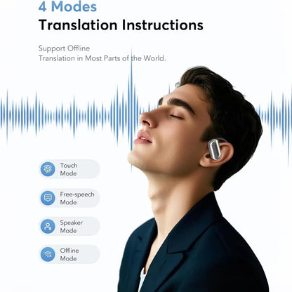 Real-Time AI Language Translator Earbuds – 144 Languages, Open-Ear Design, 80-Hour Battery, Bluetooth 5.4, Hands-Free Communication for
