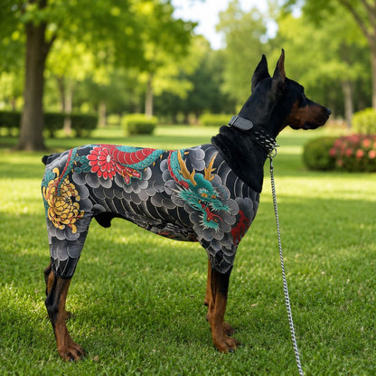 Ortekor Tattoo Print Dog & Cat Bodysuit for Walks & Photos - Soft Stretch Pet Onesie Helps Contain Loose Hair