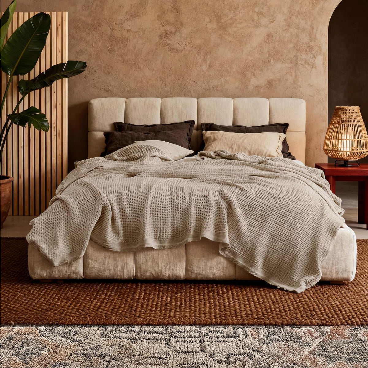 Couverture jeté en coton pour lit, couverture gaufrée format grand lit pour toutes les saisons, couverture en coton douce et respirante pour canapé