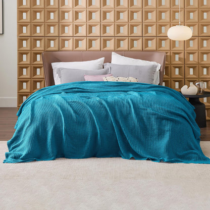 100% Cotton Waffle Weave Throw Blanket Queen King Breathable Lightweight Bed Cover for All Seasons Couch Sofa Bedroom Layering Textured