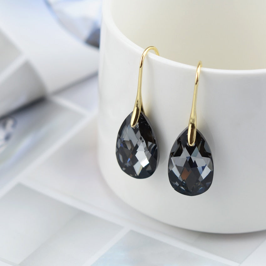Sterling Silver Plated Teardrop Dangle Earrings with Shimmering Crystal Stone for Women – Versatile Day to Night Jewelry