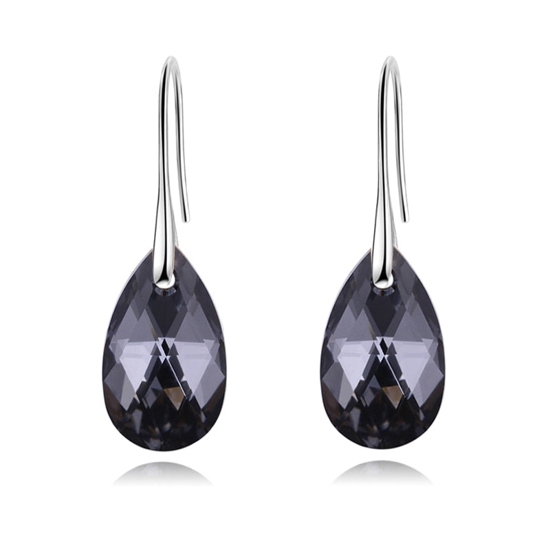 Sterling Silver Plated Teardrop Dangle Earrings with Shimmering Crystal Stone for Women – Versatile Day to Night Jewelry