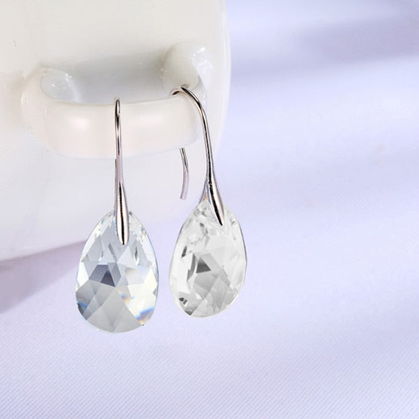 Sterling Silver Plated Teardrop Dangle Earrings with Shimmering Crystal Stone for Women – Versatile Day to Night Jewelry