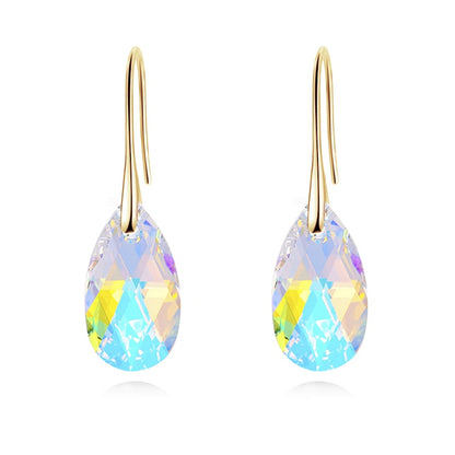 Sterling Silver Plated Teardrop Dangle Earrings with Shimmering Crystal Stone for Women – Versatile Day to Night Jewelry