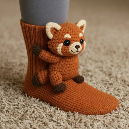 Plush Animal Slipper Socks for Women & Men - Cozy Fleece-Lined Winter Floor Socks with Non-Slip Grips