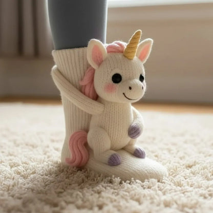 Plush Animal Slipper Socks for Women & Men - Cozy Fleece-Lined Winter Floor Socks with Non-Slip Grips