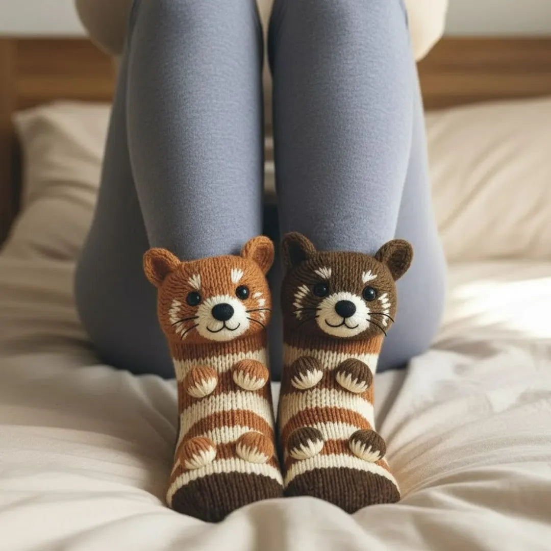Plush Animal Slipper Socks for Women & Men - Cozy Fleece-Lined Winter Floor Socks with Non-Slip Grips