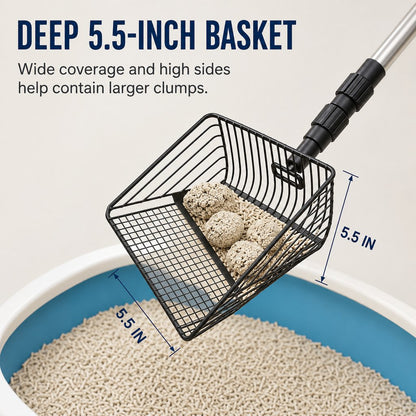 Ortekor Telescoping Cat Litter Scoop for Deep Litter Boxes – Long Handle Sifter for Less Bending