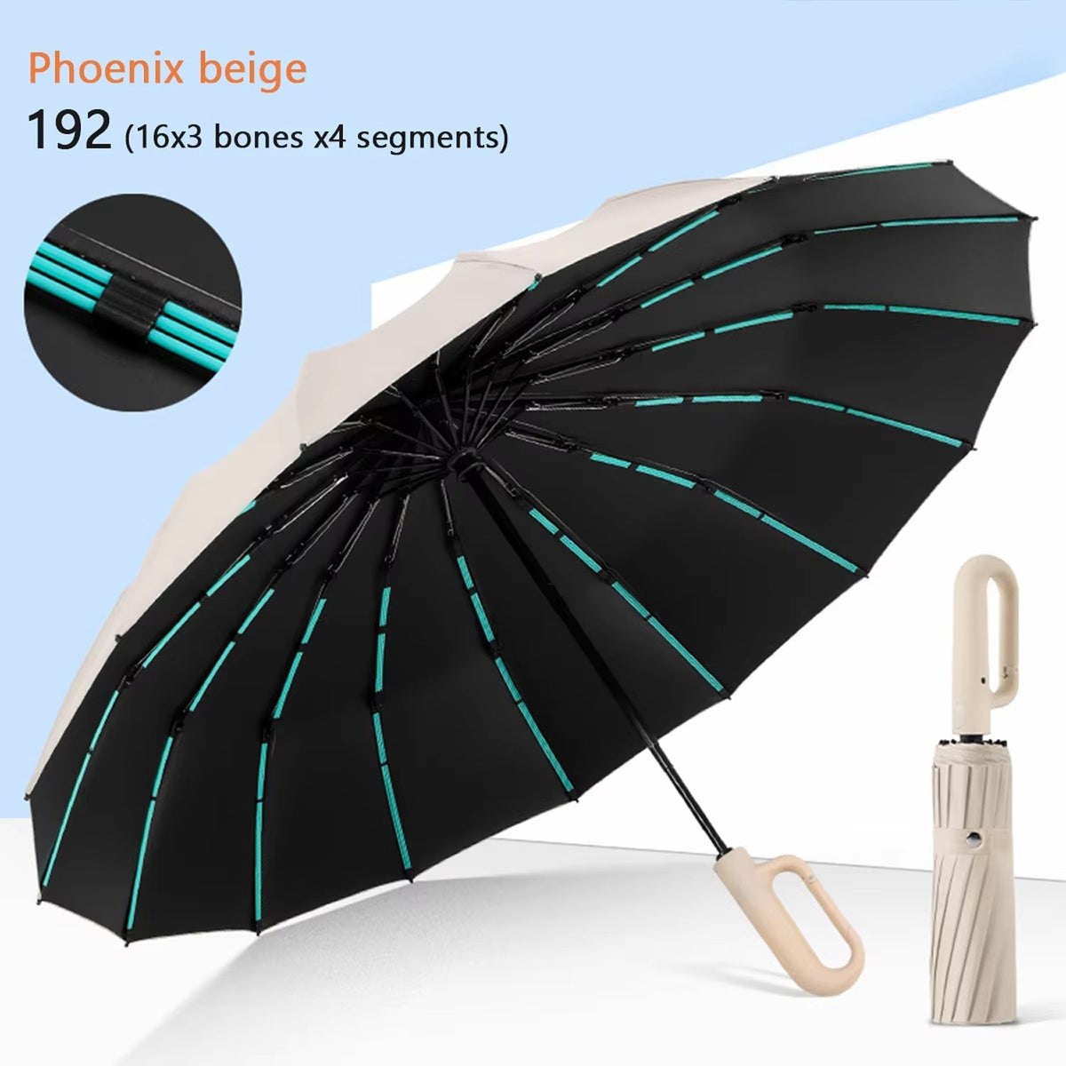 Heavy-Duty Windproof Automatic Open Umbrella with 47-Inch Canopy – Reinforced Storm Protection, One-Touch Deploy, Compact 15-Inch Fold for
