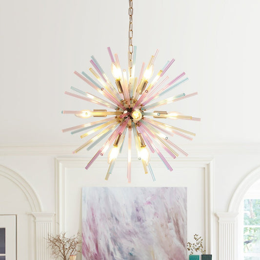 22-Inch Multi-Color Sputnik Ceiling Light with Adjustable 79-Inch Cord Dimmable Brass Fixture for Dining Room Living Room Entryway Modern St