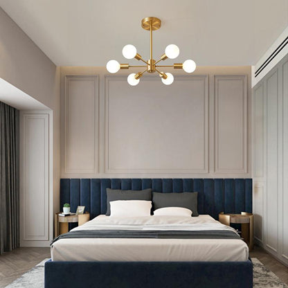 Six-Arm Brass Sputnik Chandelier 17 in Wide Mid-Century Pendant Light for Dining Room Living Room Hardwired Ceiling Fixture Dimmable Modern