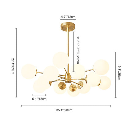 Dual-Tier Chandelier with 12 Opal Glass Globes in Brass Finish – 35 in Wide Statement Fixture for Dining Rooms, Living Spaces & Entryways