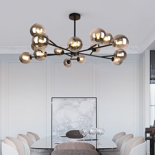 15-Light Linear Glass Globe Fixture for Dining Tables & Islands 44 in Wide Adjustable Dimmable G9 Ceiling Light