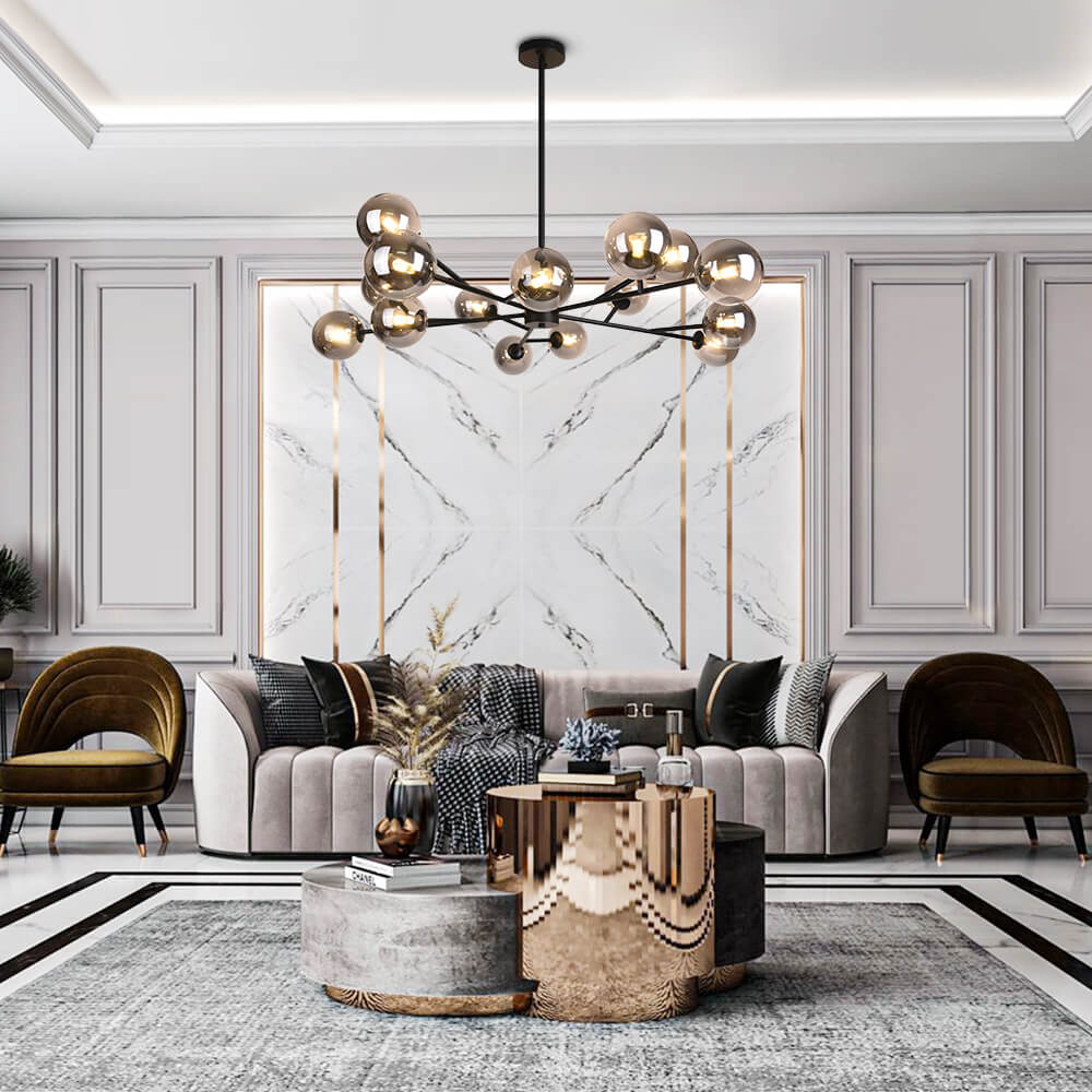 15-Light Linear Glass Globe Fixture for Dining Tables & Islands 44 in Wide Adjustable Dimmable G9 Ceiling Light