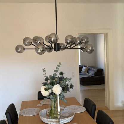 15-Light Linear Glass Globe Fixture for Dining Tables & Islands 44 in Wide Adjustable Dimmable G9 Ceiling Light