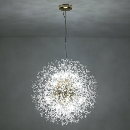 Lustre cristal Starburst 31,5 pouces, métal laiton chrome, hauteur réglable, luminaire de plafond pour salle à manger et entrée avec douilles G9