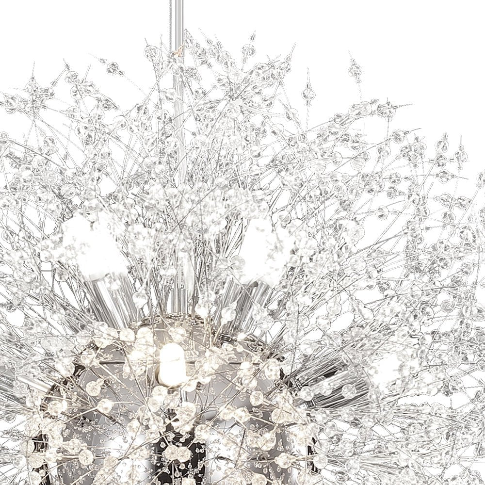 Lustre cristal Starburst 31,5 pouces, métal laiton chrome, hauteur réglable, luminaire de plafond pour salle à manger et entrée avec douilles G9