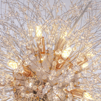 Lustre cristal Starburst 31,5 pouces, métal laiton chrome, hauteur réglable, luminaire de plafond pour salle à manger et entrée avec douilles G9