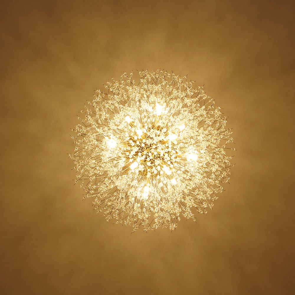 Lustre cristal Starburst 31,5 pouces, métal laiton chrome, hauteur réglable, luminaire de plafond pour salle à manger et entrée avec douilles G9