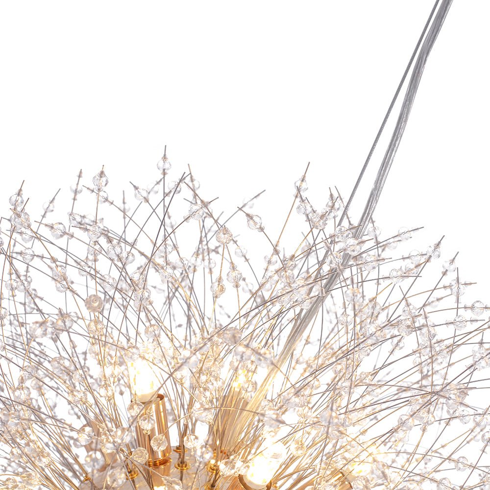 Lustre cristal Starburst 31,5 pouces, métal laiton chrome, hauteur réglable, luminaire de plafond pour salle à manger et entrée avec douilles G9