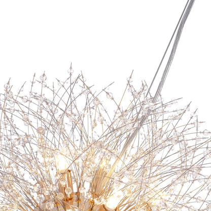 Lustre cristal Starburst 31,5 pouces, métal laiton chrome, hauteur réglable, luminaire de plafond pour salle à manger et entrée avec douilles G9