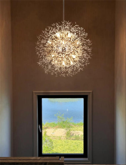 Lustre cristal Starburst 31,5 pouces, métal laiton chrome, hauteur réglable, luminaire de plafond pour salle à manger et entrée avec douilles G9