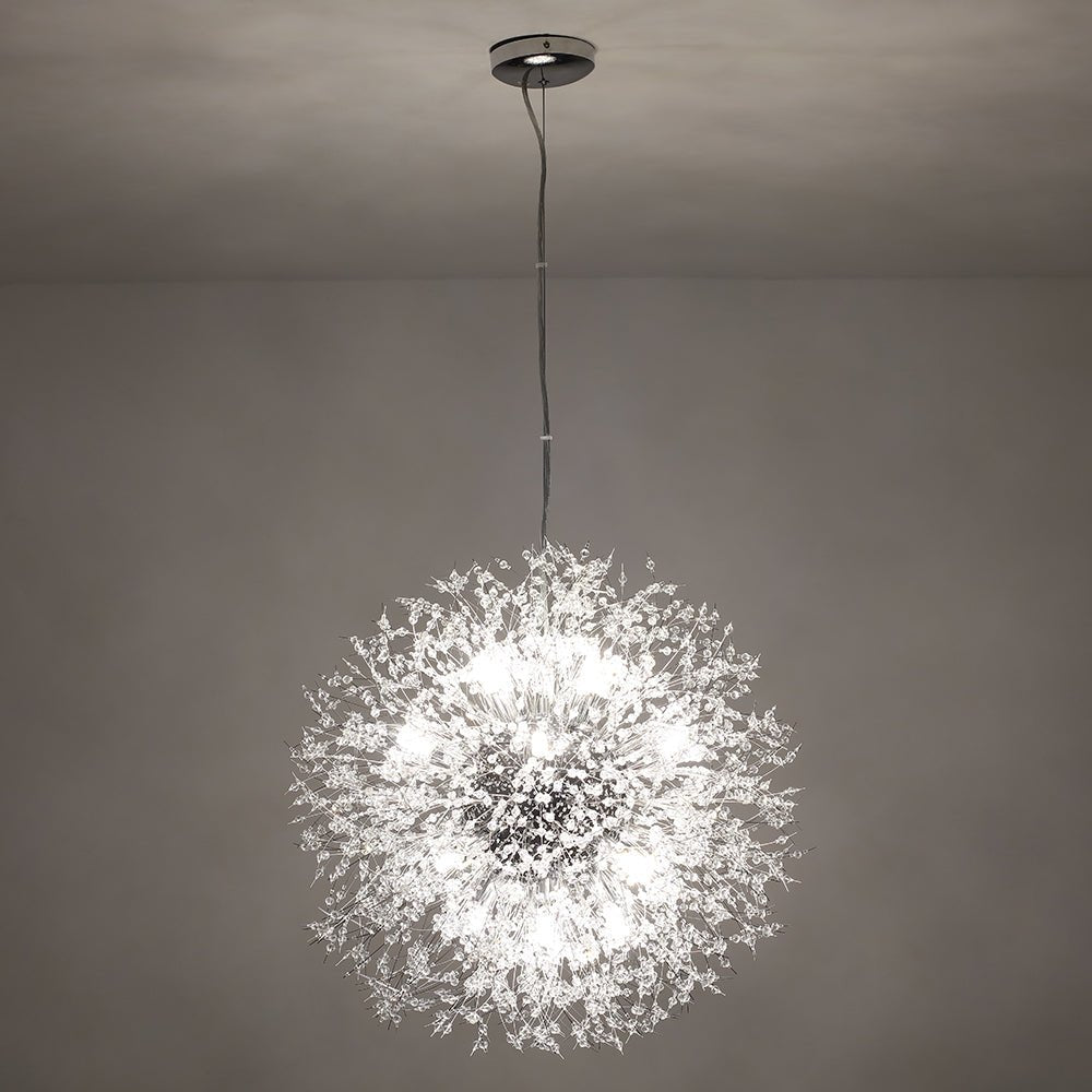 Lustre cristal Starburst 31,5 pouces, métal laiton chrome, hauteur réglable, luminaire de plafond pour salle à manger et entrée avec douilles G9