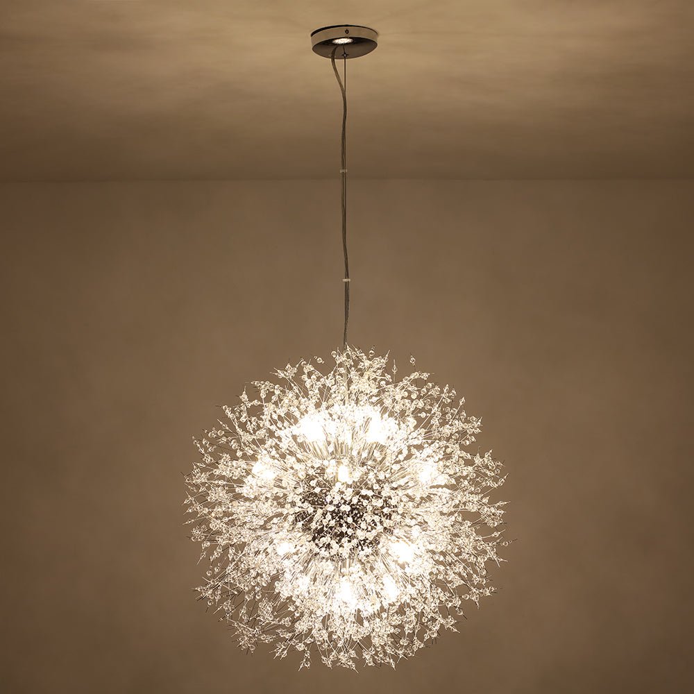 Lustre cristal Starburst 31,5 pouces, métal laiton chrome, hauteur réglable, luminaire de plafond pour salle à manger et entrée avec douilles G9