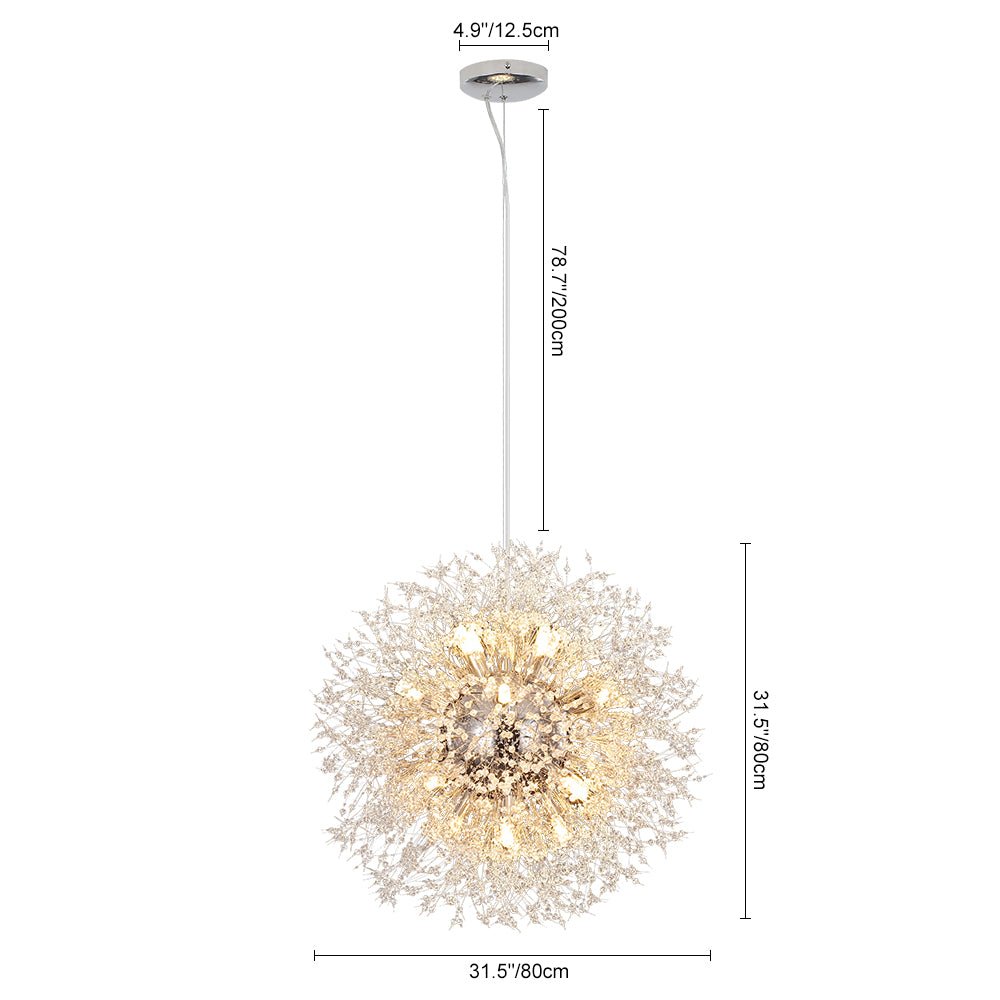 Lustre cristal Starburst 31,5 pouces, métal laiton chrome, hauteur réglable, luminaire de plafond pour salle à manger et entrée avec douilles G9
